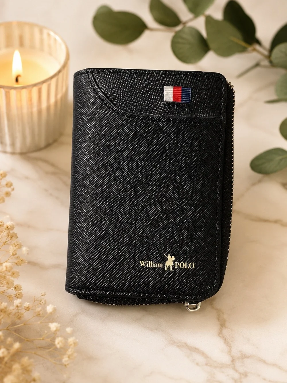 William POLO Black Zip Around Card Holder Wallet